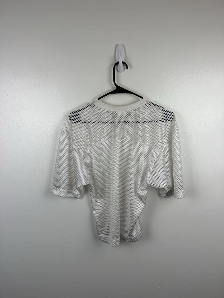 Camisa de treino de futebol vintage branca malha em branco tamanho médio roupa esportiva - Imagem 2 de 3