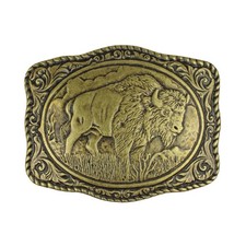 American Bison Buffalo Floral Belt Buckle Antique Bronze Fits 1.5 inch Belts
