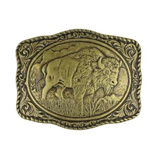 American Bison Buffalo Floral Belt Buckle Antique Bronze Fits 1.5 inch Belts