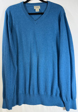LL Bean Sweater Men L Blue V Neck Cotton Cashmere Blend Soft Knit Lightweight