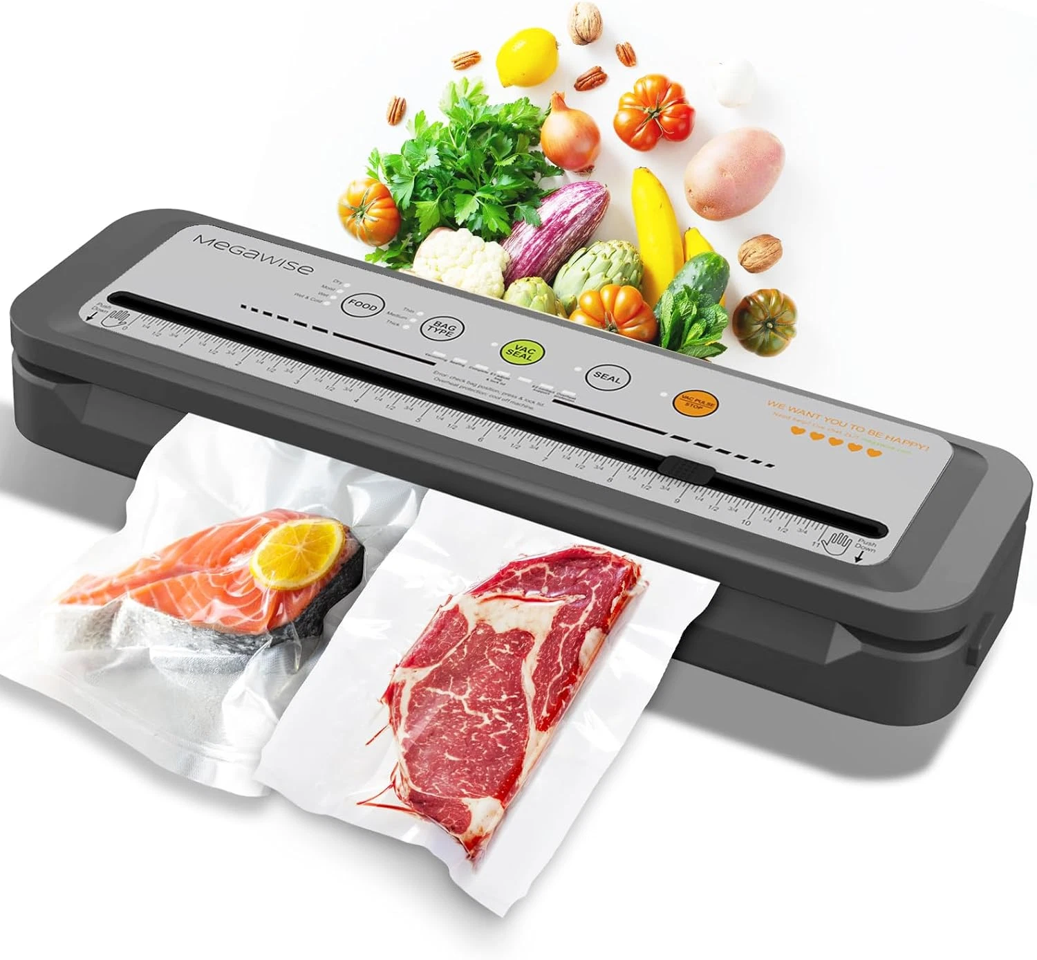 Megawise Vacuum Sealer Machine – 2023 New Version, 80Kpa Suction Power, One-Touc