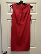 Elie Tahari Red Cotton And Elastaine Dress With Gold Zipper Closure In Back Size