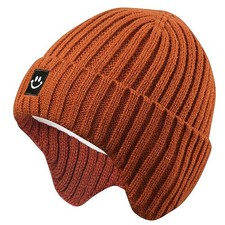 Baby Winter Hat Toddler Beanie Hat Earflap Knit Cap for 3-8 Years Dark Orange