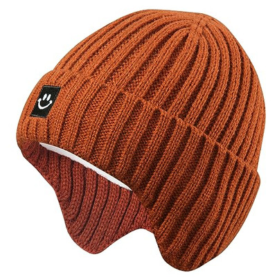  Baby Winter Hat Toddler Beanie Hat Earflap Knit Cap for 3-8 Years Dark Orange