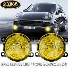 Pair Bumper Led Fog Driving Lamps 3500k Yellow For Porsche Cayenne 2005-2018