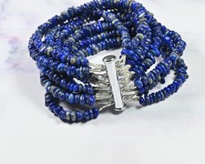 A++ Lapis Lazuli Smooth Uncut Gemstone Beaded 10 Layer Bracelet 6-8" Men & Women