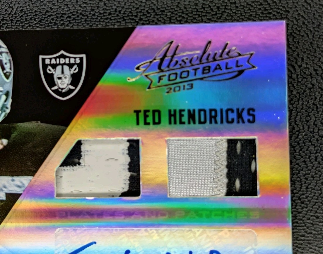 2013 TED HENDRICKS PANINI ABSOLUTE DUAL GAME USED PATCH AUTO /25 RAIDERS view 7