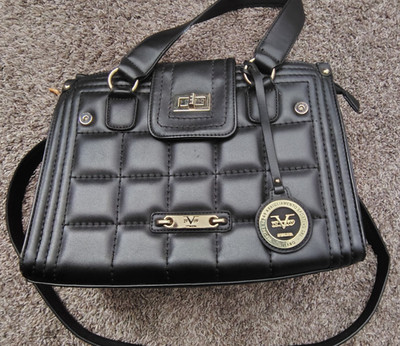 Versace 1969 Italia  Sportivo Bag Satchel Purse Patent Leather Womens Black B27