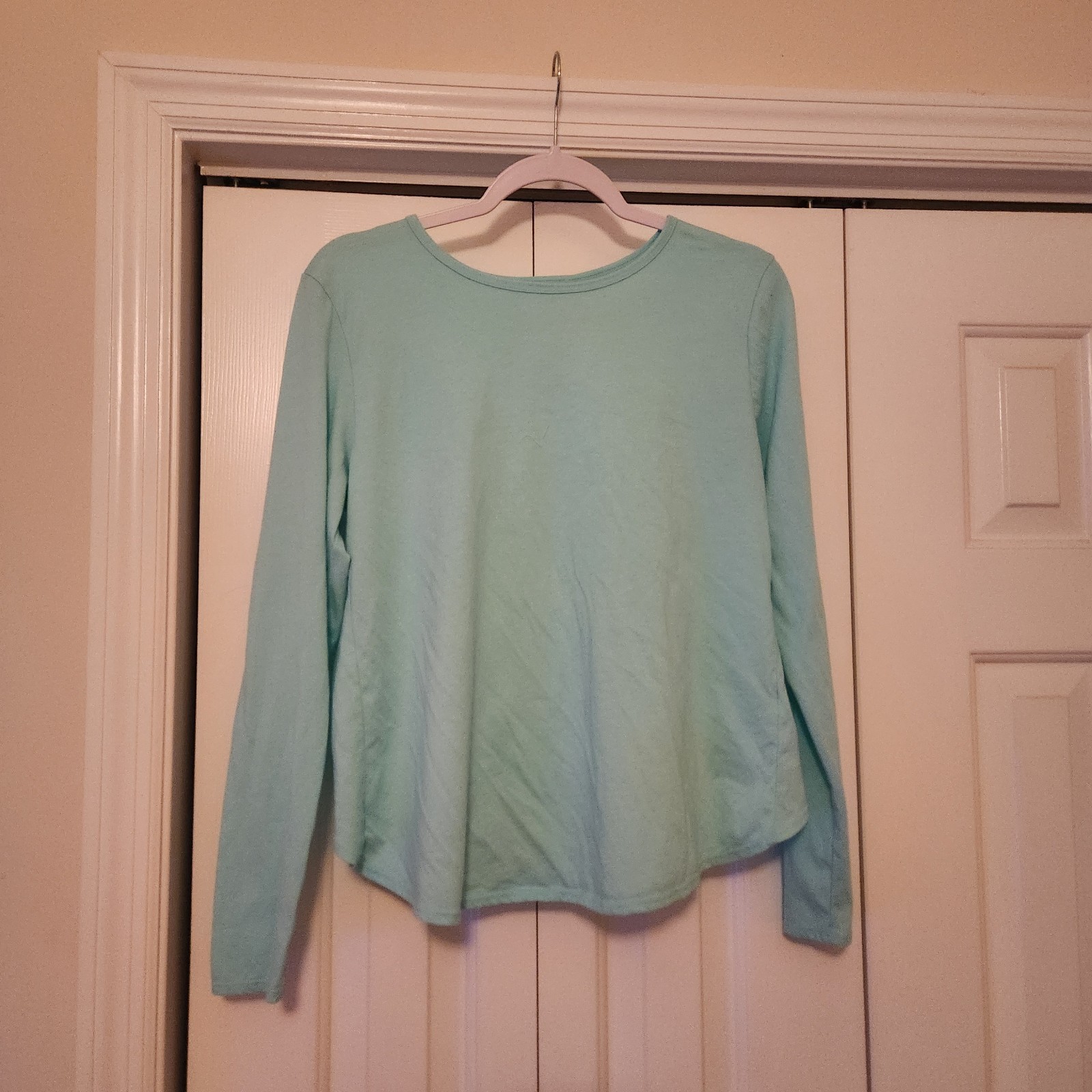 Fabletics Light Turquoise Open Back LS Stretch Kn… - image 1