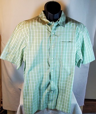 LL Bean L-Regular Short Sleeve Green  Plaid  Shirt Button Up 