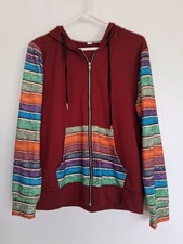 Size L burgandy hoodie w/ multi color sleeves by Heart Exclusive. Excellent cond