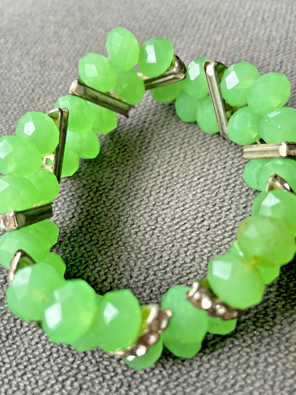 Vintage natural  green  faceted chalcedony and  rhinestone bracelet