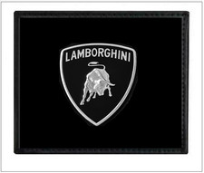 LAMBORGHINI Mens Wallet - Black Faux Leather Bifold - Steel Car Auto Medallion