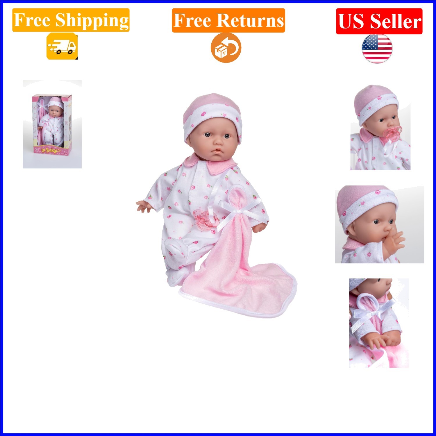 La Baby Caucasian 11-Inch Soft Washable Baby Doll with Outfit & Accessories