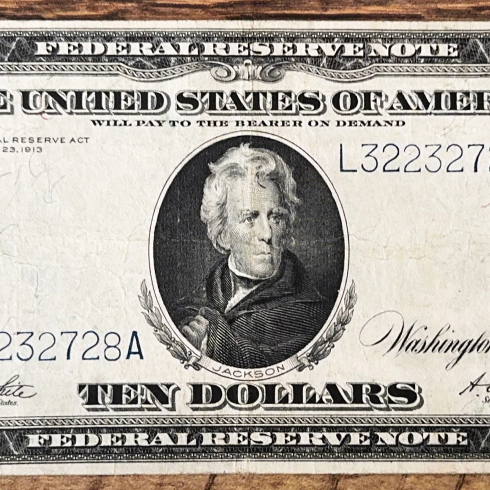 1914 $10 Federal Reserve Note Fr.951a San Francisco L-12 Blue Seal White-Mellon - Image 3 of 4