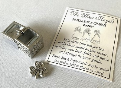 GANZ Silver Celtic Three Angels Prayer Box Mini Good Luck Charm Irish Shamrock