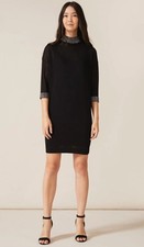 Phase Eight Demi Diamante Collar Dress Size 10 Black Oversized Tunic Knit Gothic