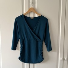 Ladies Kettlewell 212 Petrol Blue Faux Wrap Jersey Top 3/4 Sleeved V-Neck Size M