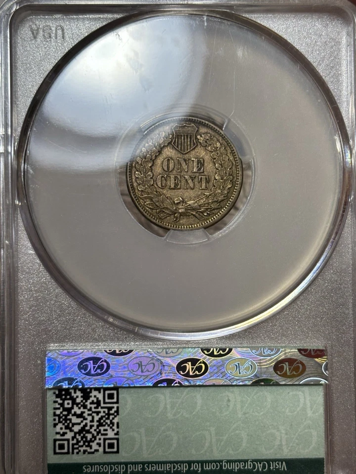 1861 CACG XF45 Indian Head Cent 1c, Key Date Copper Nickel, Perfect Circ, PQ CAC - Image 4 of 4