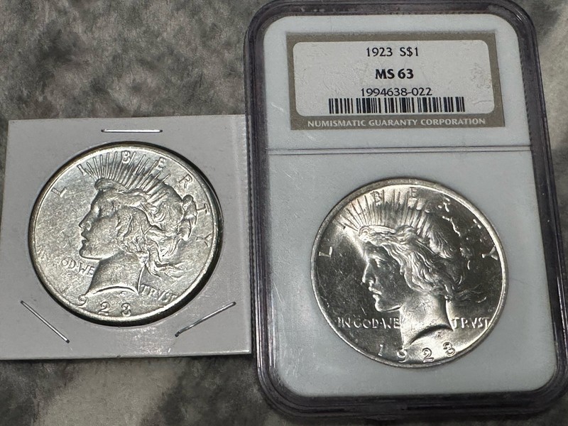 1923 peace dollar ms63 ngc + 1923 s Ready to Grade 2 Coin Lot
