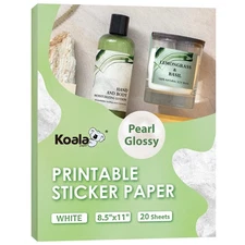 Koala Pearl Glossy Sticker Paper for Inkjet and Laser Printer, 20 Sheets 8.5x...