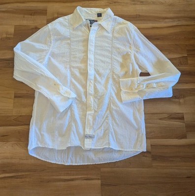 English Laundry Men's Dress Shirt XXL Unique All White Embroidery Texture Fancy