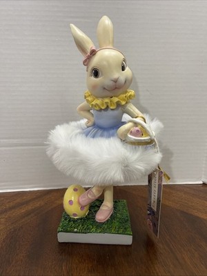 Jolie Fluer Spring Easter Ballet Bunny Rabbit on Egg w/ Faux Fur Skirt