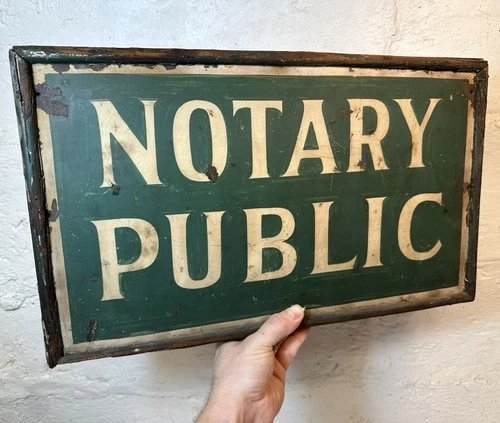 ✨Original 1900s Notary Public Trade Sign Early Hand Painted Tin Advertising VTG✨