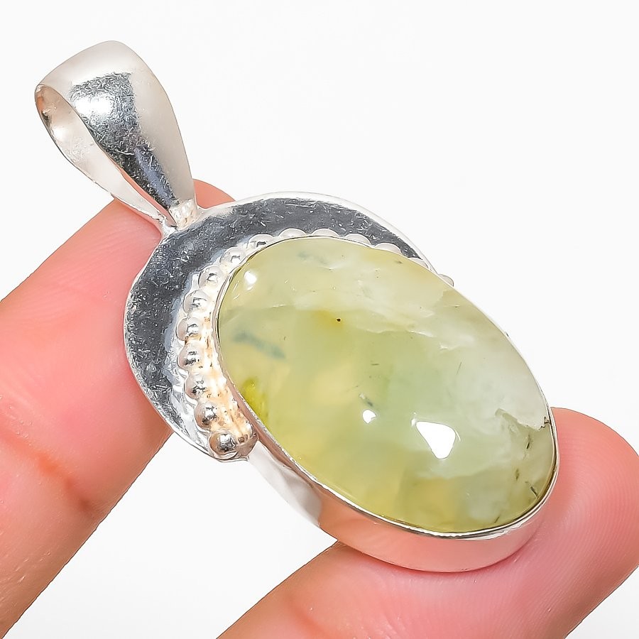 Prehnite Gemstone Handmade 925 Sterling Silver Jewelry Pendant 1.97