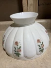 Vintage Milk Glass Floral Melon Kerosene Oil Lamp Shade 10” Fitter Aladdin Rayo