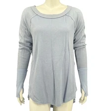 We The Free People Top Womens Small Blue Snowy Thermal Knit Oversized Slits Boho