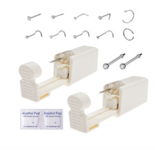 2 Pack Disposable Self Nose Piercing Tool Kit with 10Pc Nose Rings Set
