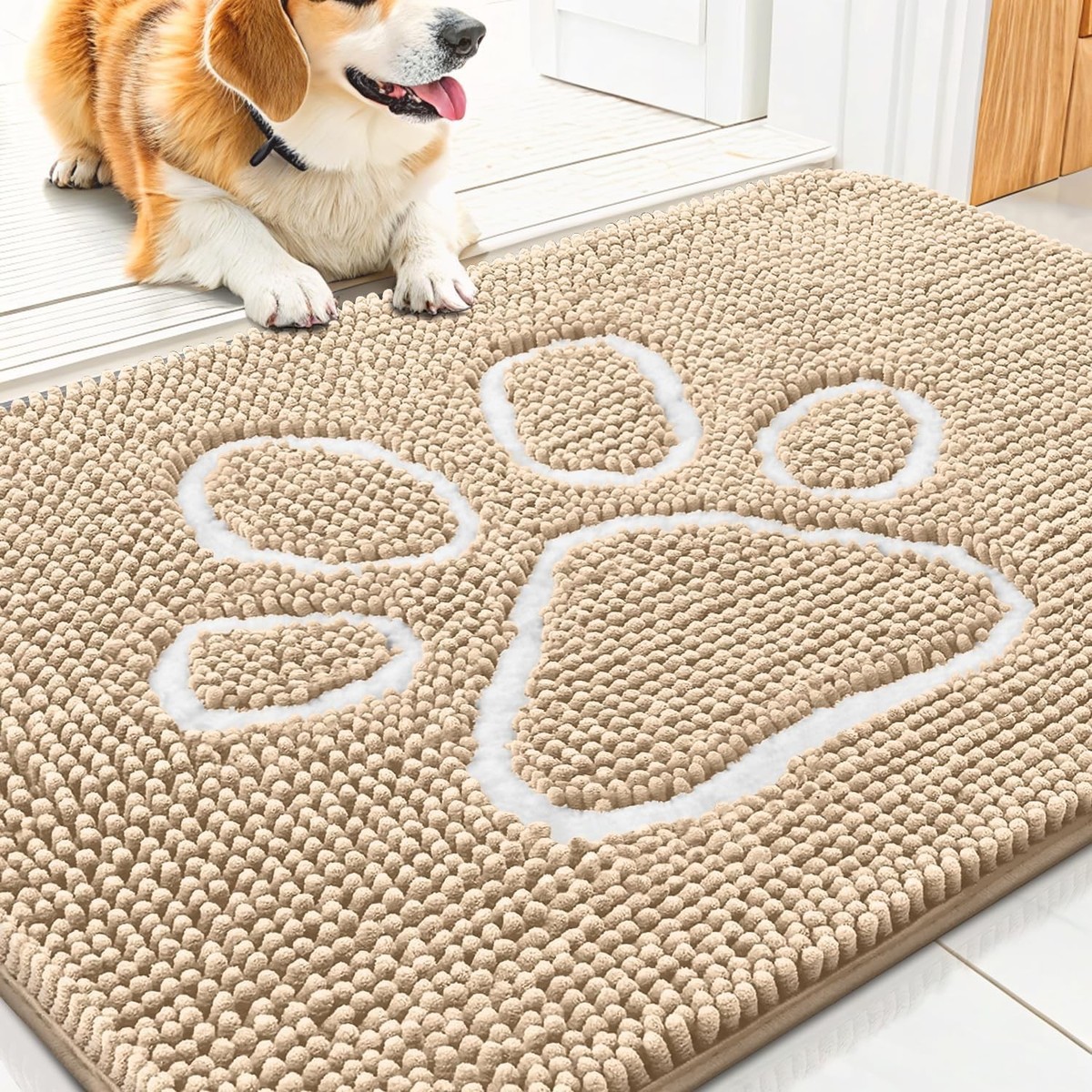 Dog Door Mat for Muddy Paws, Absorbent Dirt Trapper Non Slip Quick