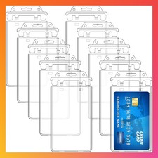 10 Pack 2.4 x 4.2 Inch Clear Hard Plastic Vertical ID Badge Card Holder Sleeve
