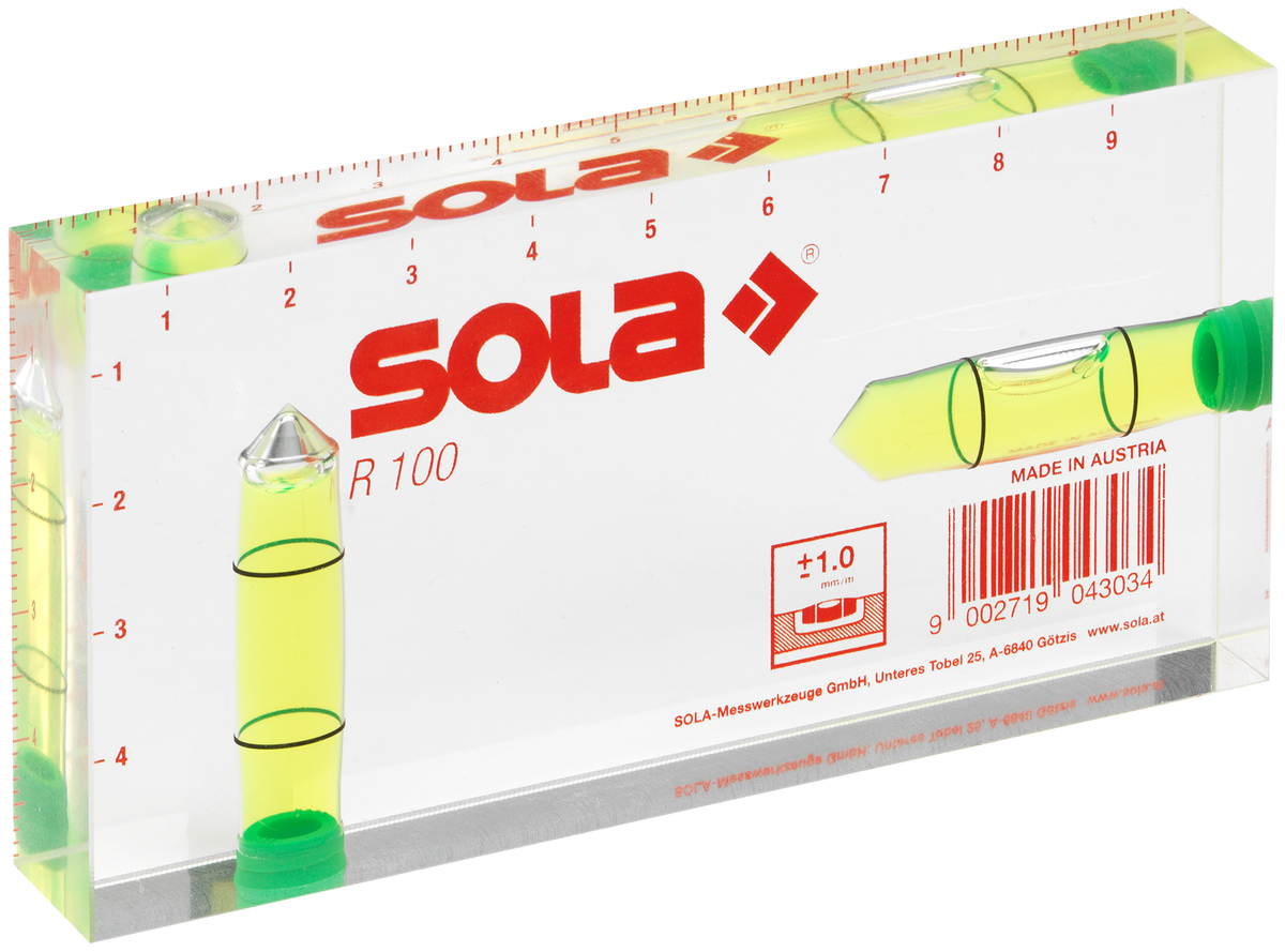 Sola Kompakt-Wasserwaage R 100 Mini-Wasserwaage Acrylglas 10 cm