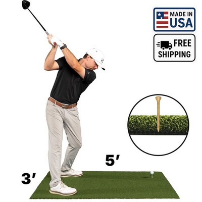 USA-Made 3'x5' Nylon 1'' Turf Golf Hitting Mat | Holds Real Wood Tee + Rubber Tee