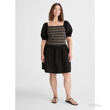 Madewell Black Two Tone Smocked Poplin Puff Sleeve Mini Dress Size Small NWT