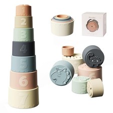 Moonkie Stacking Cups Toy, Fun Educational Baby Toys Silicone Soft Teething Toy,