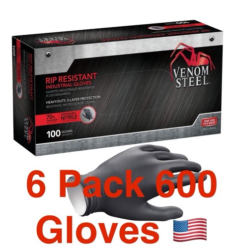 VENOM STEEL Nitrile Gloves Rip Resistant One Size Fits Most 6 Pack USA Ship🇺🇸 - Picture 1 of 9
