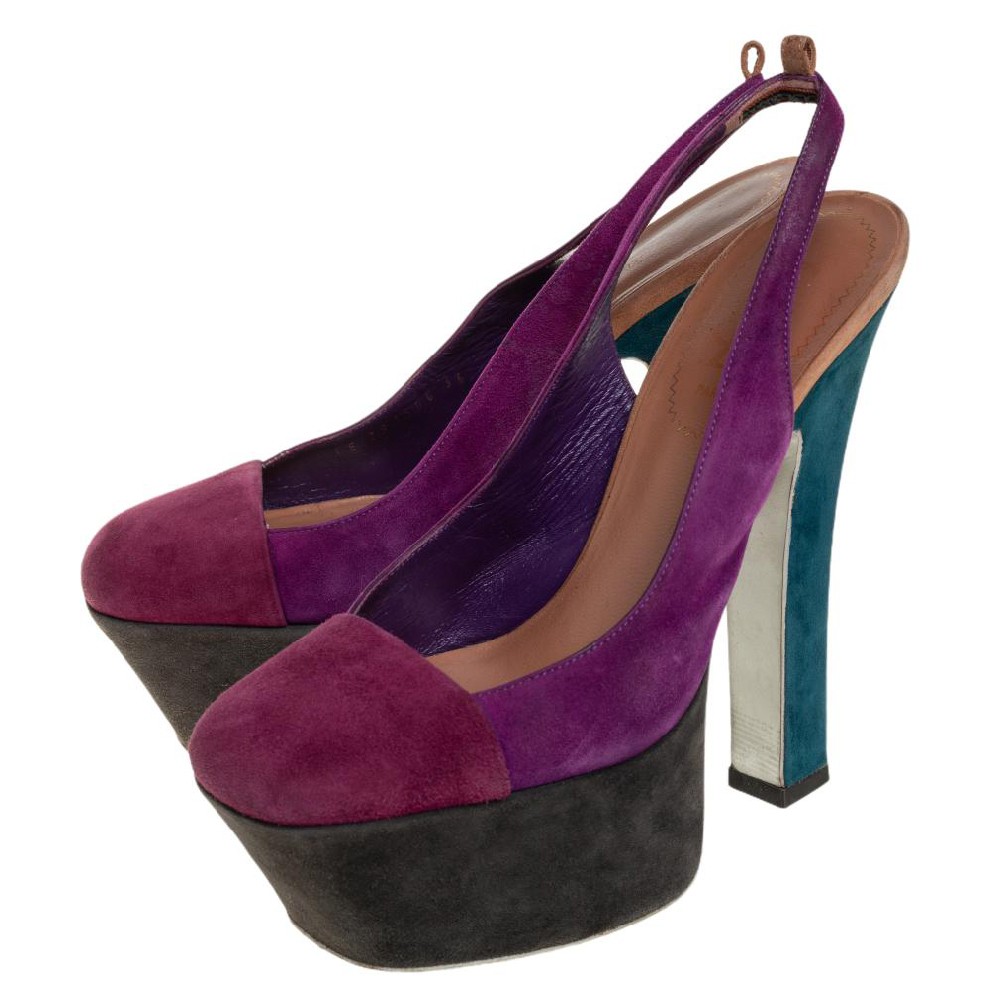 Sandali Saint Laurent Tri colore pelle scamosciata ossession plateau slingback taglia 36