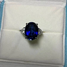 5.80 Ct Oval Cut Natural Sapphire Diamond Wedding Ring 14K White Gold Size 7 8