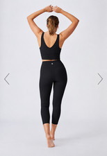 Cotton On Body Ribbed Black Sports Bra Top 7/8 Pocket Leggings Gym Wear Set M