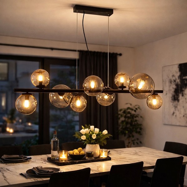 Pendellampe HäNgeleuchte Esstischlampe Led Wohnzimmerlampe Rauchglas H 120 Cm-image