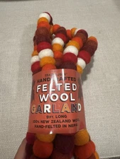 NWT Trader Joe's Handcrafted Felted Wool Garland 9FT Fall Decor