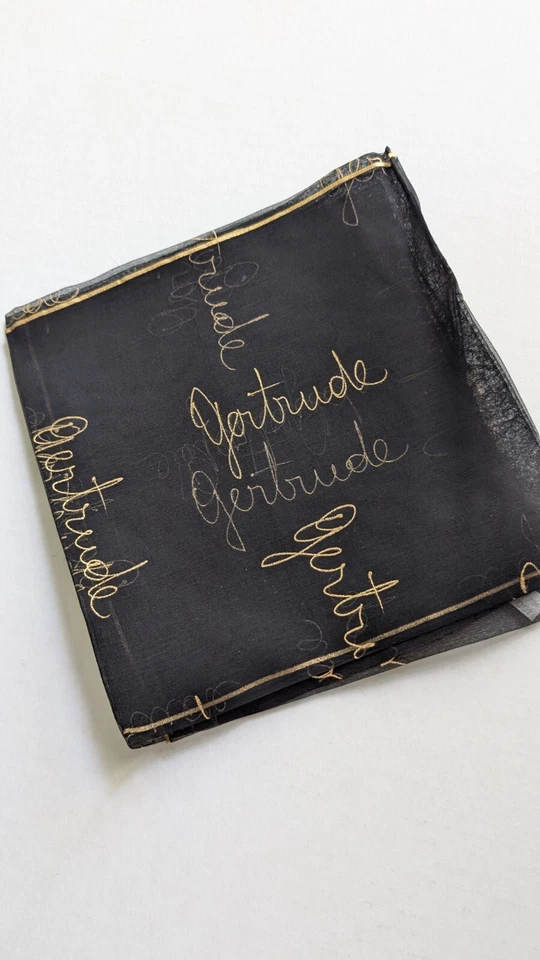 Cachecol transparente de seda vintage pintado à mão nome dourado GERTRUDE francês 1 escolha de cor - Imagem 2 de 4