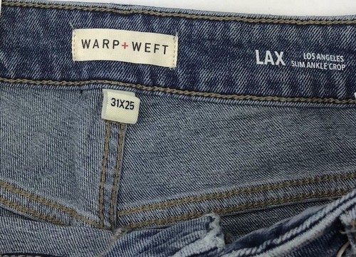 Pantalones de mezclilla Warp + Weft Los Angelas LAX para mujer talla 31 ajustados al tobillo desgastados recortados rasgados - Imagen 7 de 9