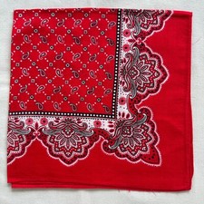 Vintage Mens Bandana Red Cotton Paisley Border Damask Handkerchief Kerchief 20"