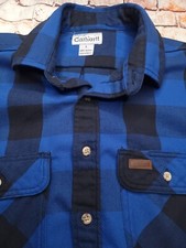 Mens L Vintage Carhartt S95 Blue Plaid Flannel Long Sleeve Button Shirt Heavy