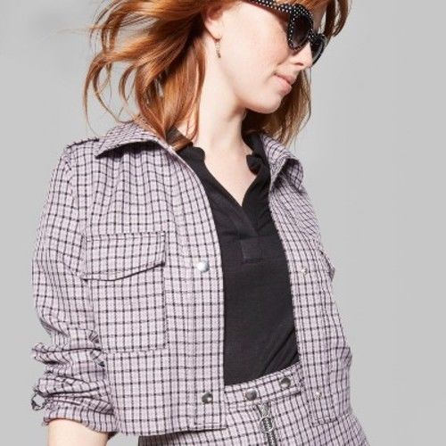 Plaid Cropped Shirt Jacket - Violet 