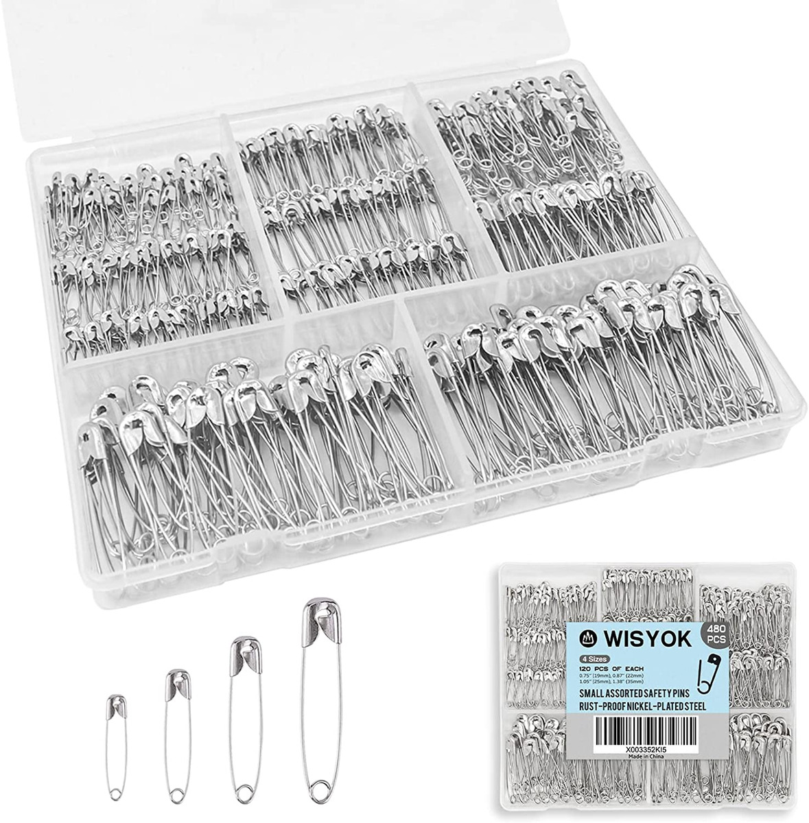 Safety Pins, 480 Pack, Safety Pins Assorted, Small Safety Pins